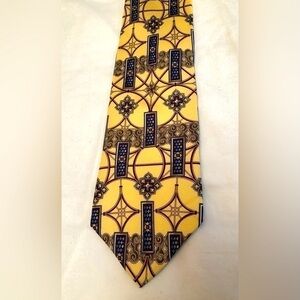 Cambridge Classics Silk Tie Necktie Mens Yellow Blue Geometric Shapes Preppy